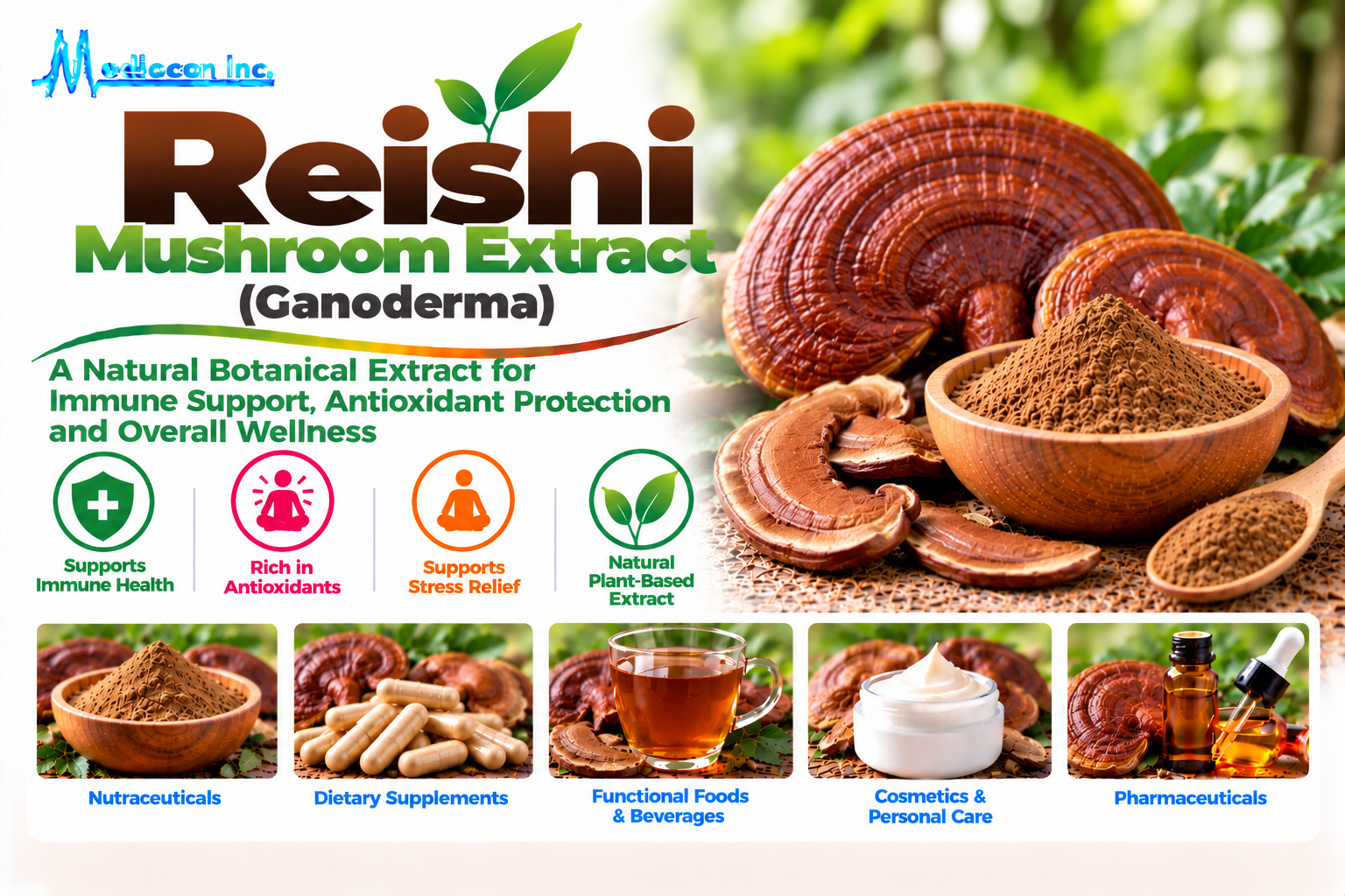 Reishi Mushroom Extract (Ganoderma) Manufacturer in India — Mediocon Inc